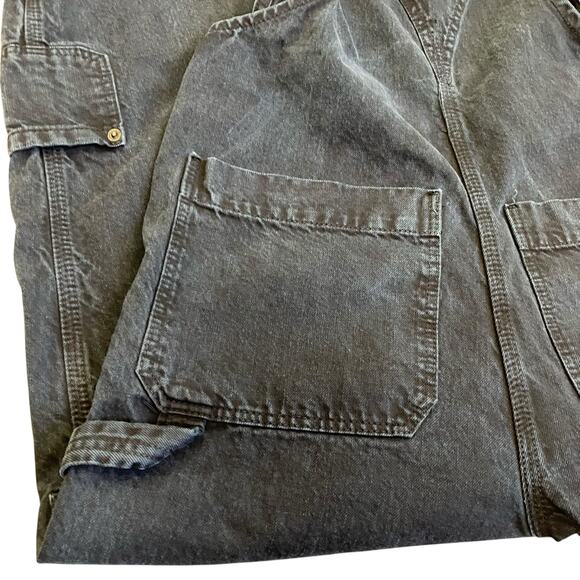 Zara Sz XS Carpenter Bib Overalls Cropped Relaxed Washed Black Utility Grunge - Picture 12 of 16